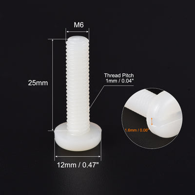 Harfington M6 x 25mm Nylon Machine Screws, Pan Head Slotted Screw Fasteners, 16pcs