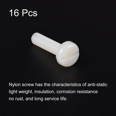 Harfington M6 x 25mm Nylon Machine Screws, Pan Head Slotted Screw Fasteners, 16pcs