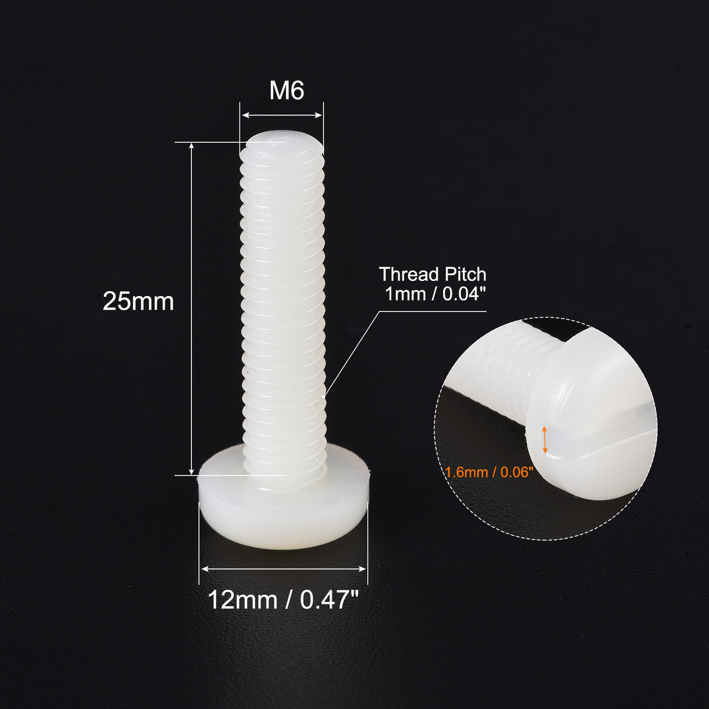 Harfington M6 x 25mm Nylon Machine Screws, Pan Head Slotted Screw Fasteners, 32pcs