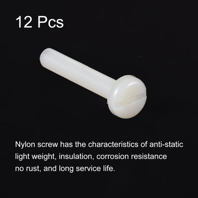 Harfington M6 x 40mm Nylon Machine Screws, Pan Head Slotted Screw Fasteners, 12pcs