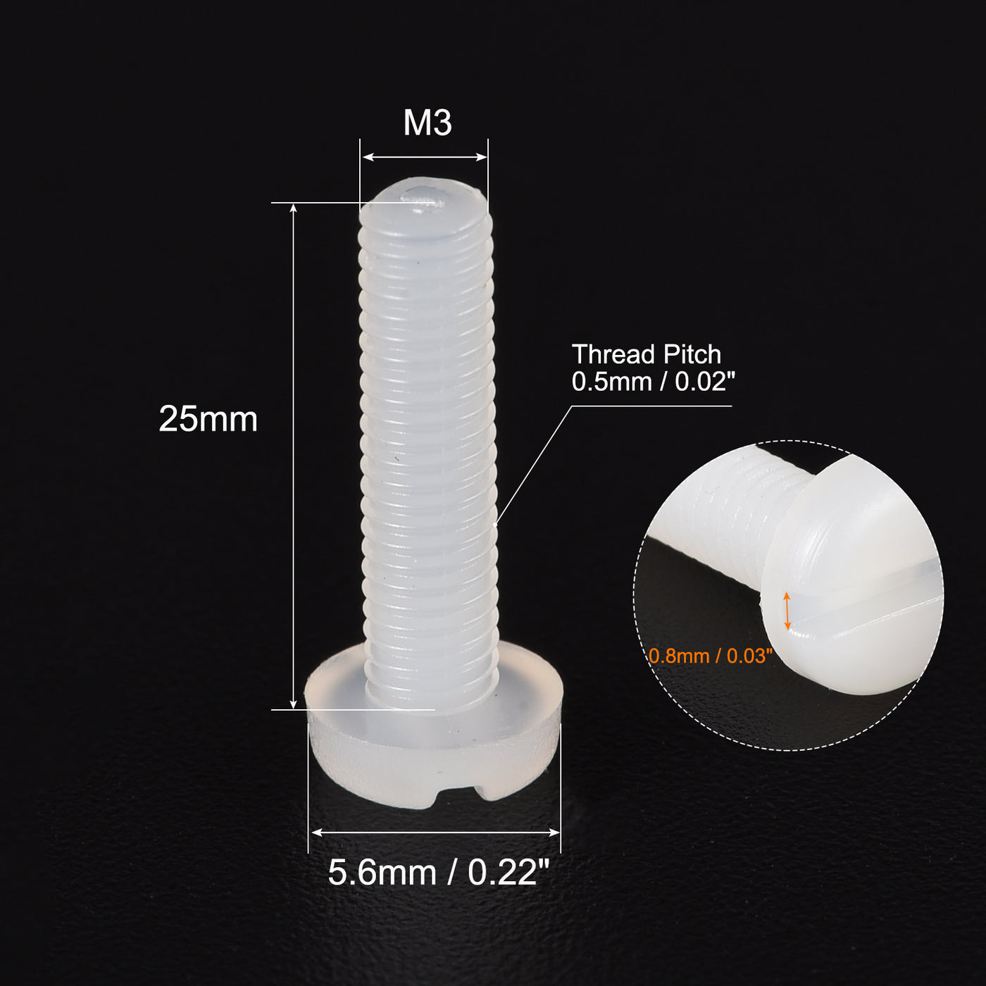 Harfington M3 x 25mm Nylon Machine Screws, Pan Head Slotted Screw Fasteners, 20pcs