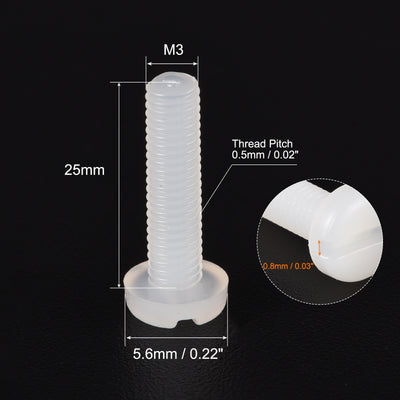 Harfington M3 x 25mm Nylon Machine Screws, Pan Head Slotted Screw Fasteners, 20pcs