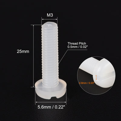 Harfington M3 x 25mm Nylon Machine Screws, Pan Head Slotted Screw Fasteners, 40pcs