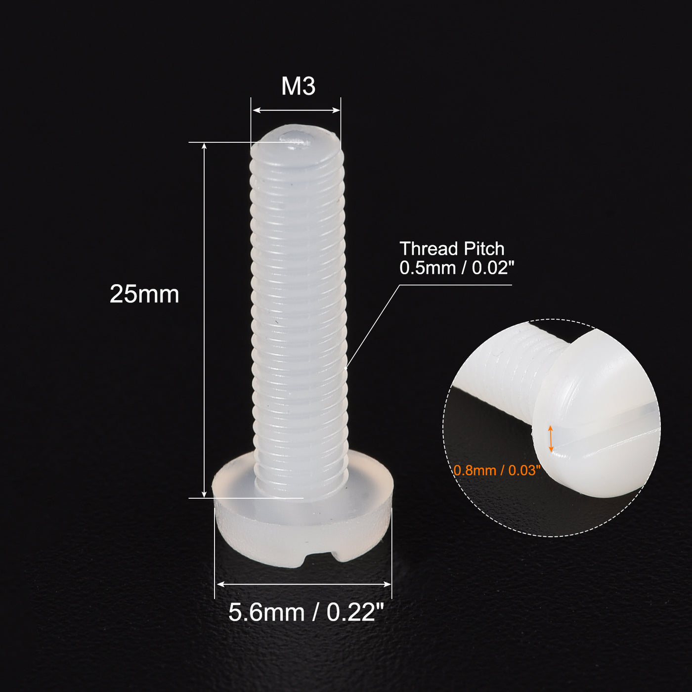 Harfington M3 x 25mm Nylon Machine Screws, Pan Head Slotted Screw Fasteners, 60pcs