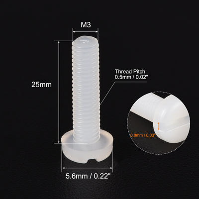 Harfington M3 x 25mm Nylon Machine Screws, Pan Head Slotted Screw Fasteners, 60pcs