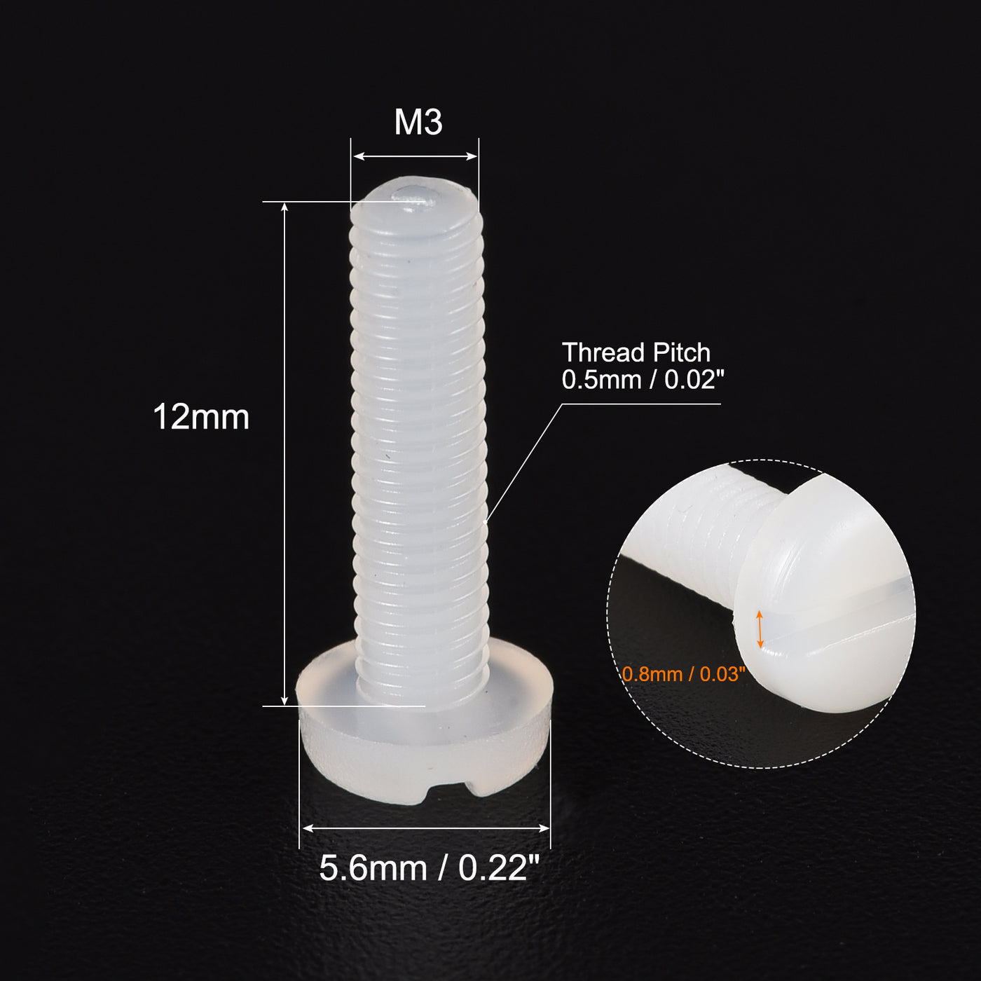 Harfington M3 x 12mm Nylon Machine Screws, Pan Head Slotted Screw Fasteners, 20pcs