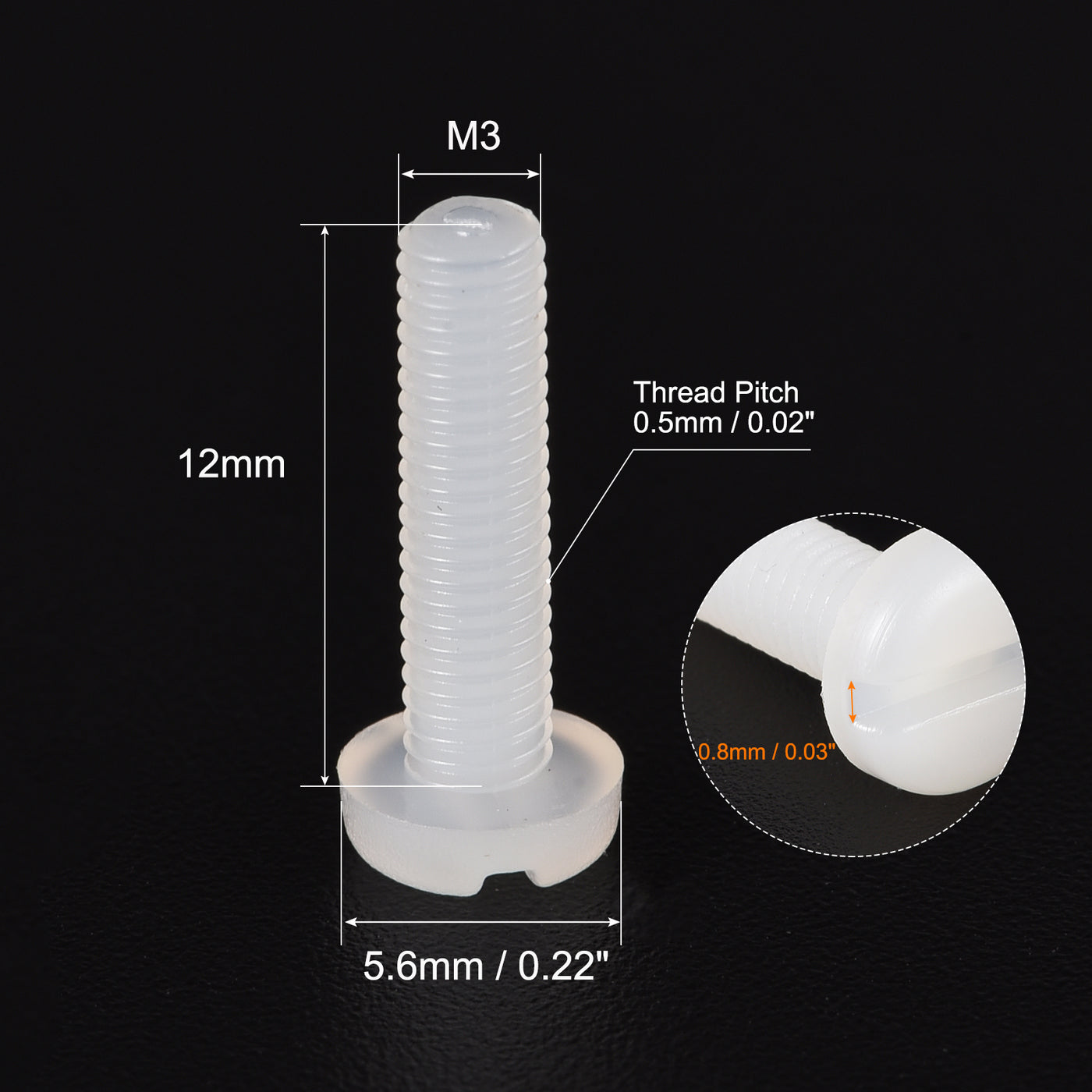Harfington M3 x 12mm Nylon Machine Screws, Pan Head Slotted Screw Fasteners, 40pcs