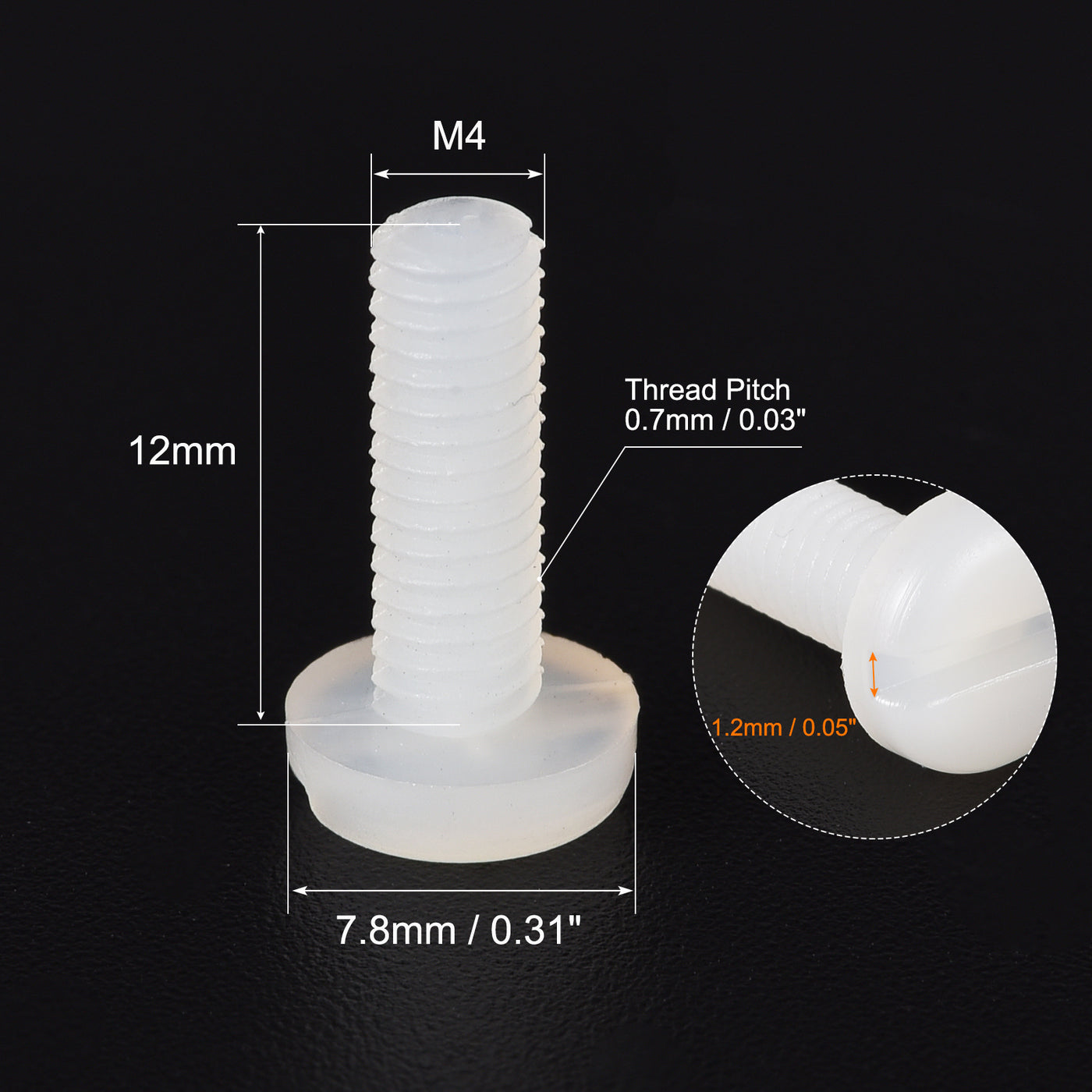 Harfington M4 x 12mm Nylon Machine Screws, Pan Head Slotted Screw Fasteners, 40pcs