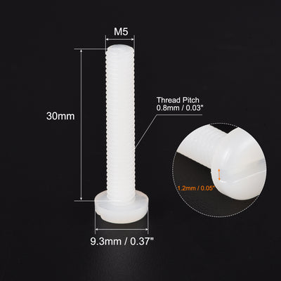 Harfington M5 x 30mm Nylon Machine Screws, Pan Head Slotted Screw Fasteners, 20pcs