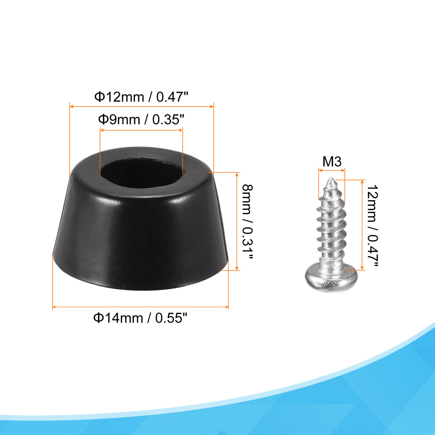 Harfington 14mm W x 8mm H Rubber Bumper Feet, Stainless Steel Screws and Washer 48pcs