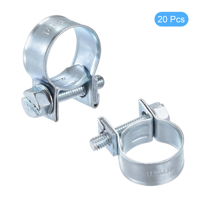 Harfington 14-16mm Mini Fuel Injection Hose Clamp Zinc Plated Steel Fuel Line Clamp 20pcs