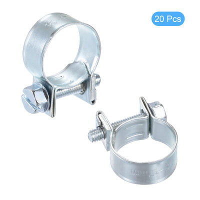 Harfington 15-17mm Mini Fuel Injection Hose Clamp Zinc Plated Steel Fuel Line Clamp 20pcs