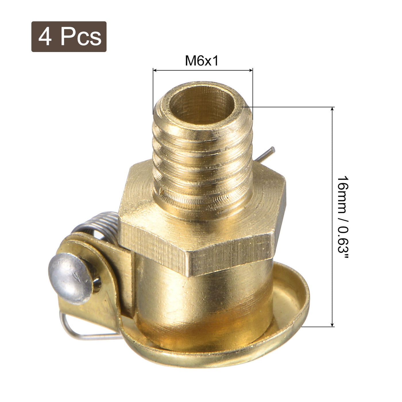 Harfington Spring Grease Oil Cup Cap M6x1 Male Thread Copper Machine Parts 4Pcs