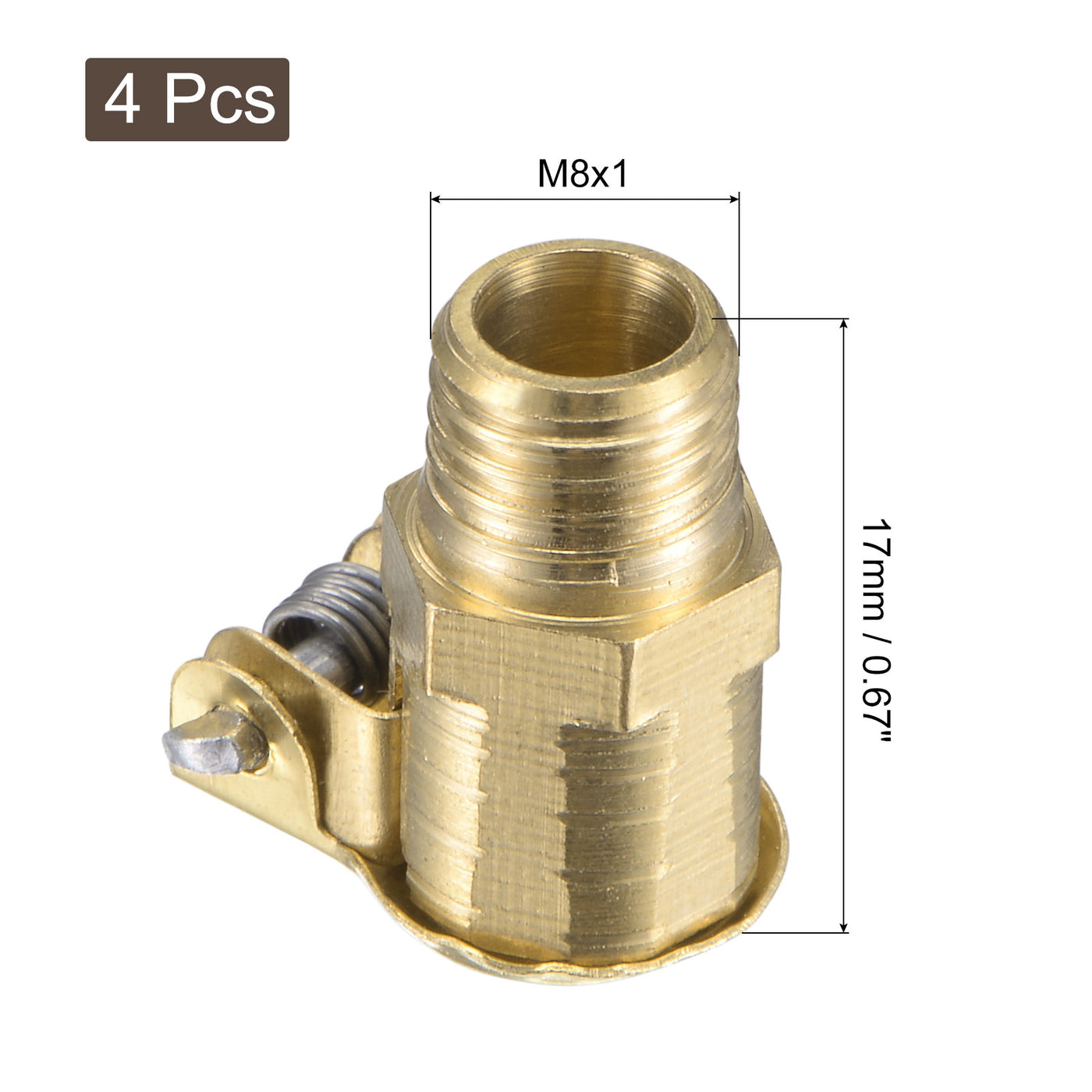 Harfington Spring Grease Oil Cup Cap M8x1 Male Thread Copper Machine Parts 4Pcs