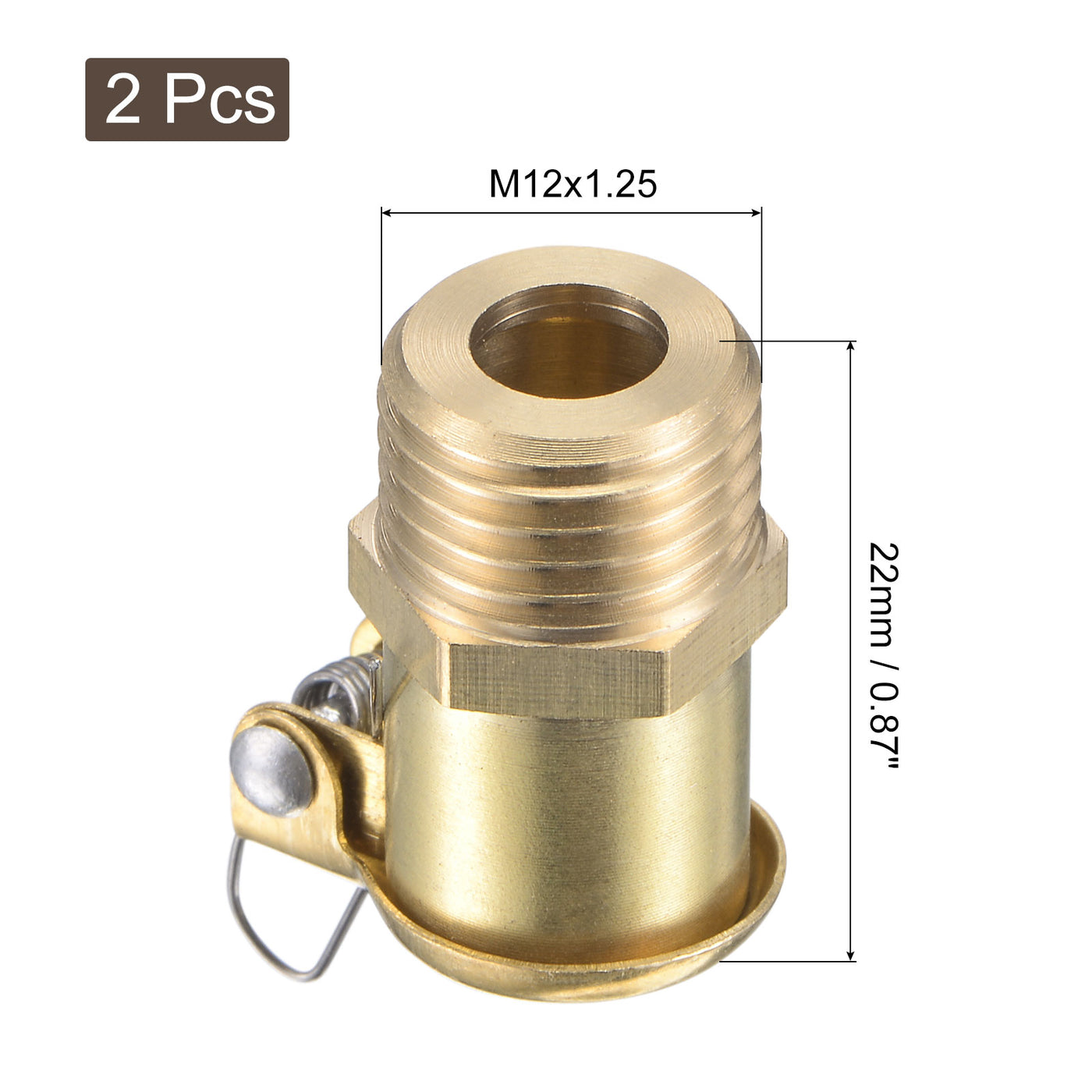 Harfington Spring Grease Oil Cup Cap M12x1.25 Male Thread Copper Machine Parts 2Pcs