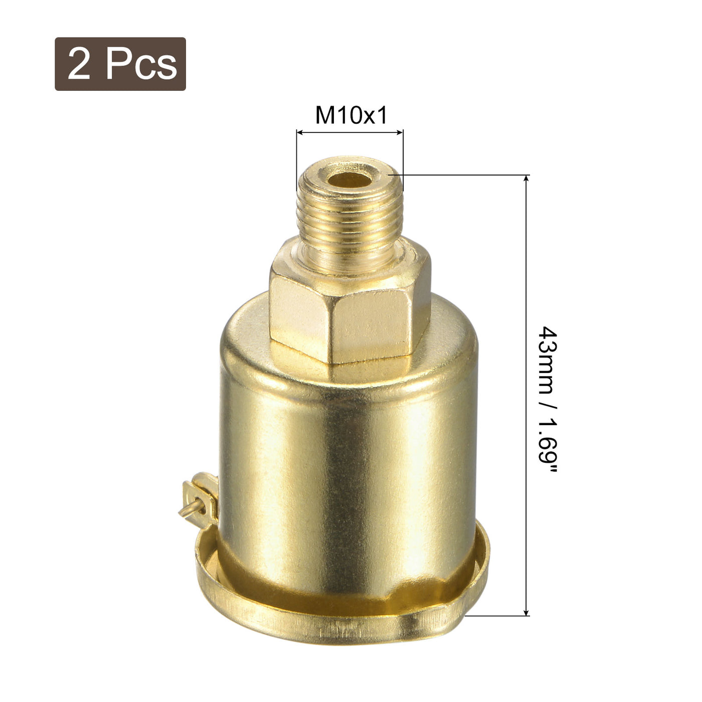 Harfington Spring Grease Oil Cup Cap M10x1 Male Thread 6ml Copper Plating Machine Parts 2Pcs