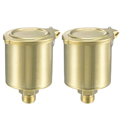 Harfington Spring Grease Oil Cup Cap M14x1.5 Male Thread 50ml Copper Plating Machine Parts 2Pcs