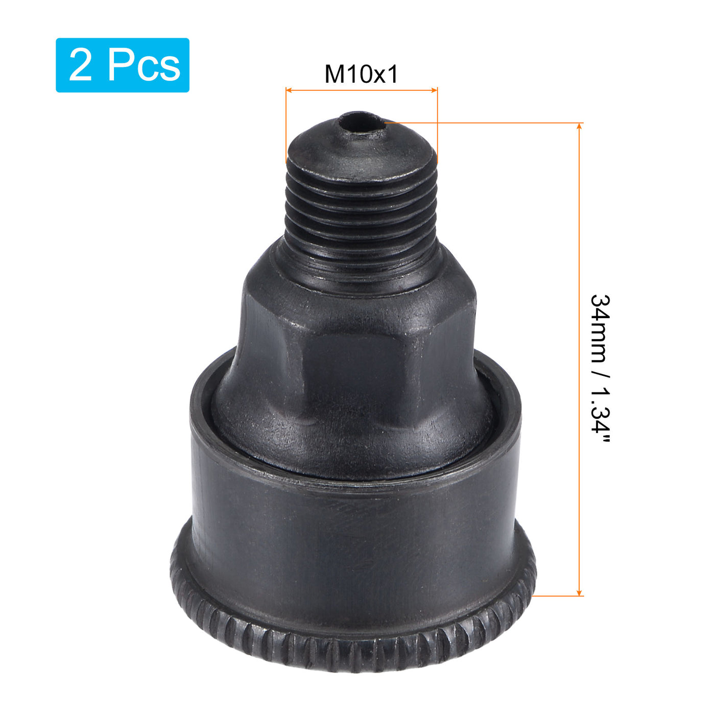 Harfington Machine Parts M10x1 Male Thread 3ml Grease Oil Cup Cap Carbon Steel Oiler Black 2Pcs