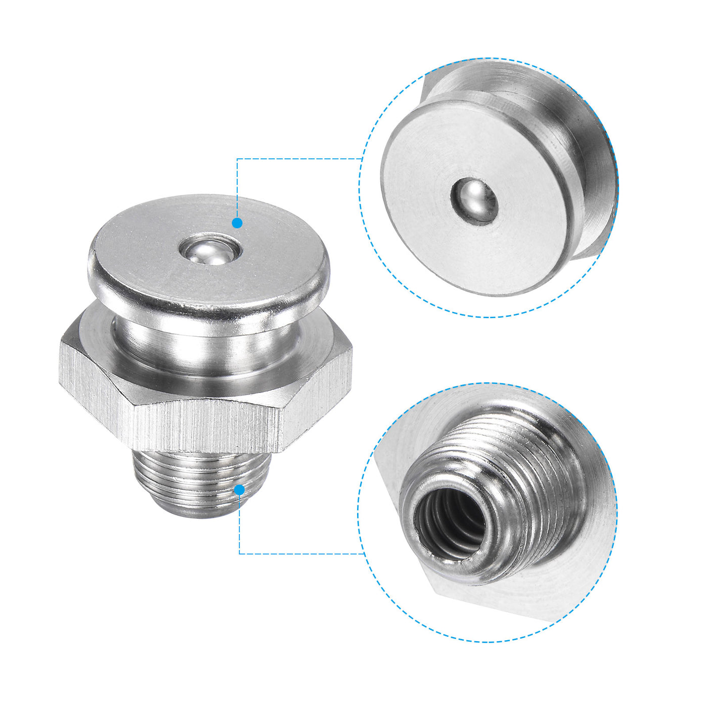 Harfington Push Button Grease Oil Cup 1/8-28G Male Thread 304 Stainless Steel Ball Oiler