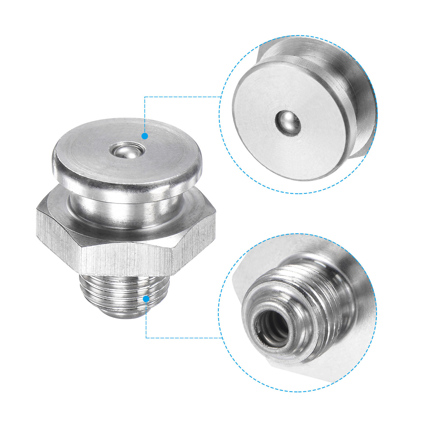 Harfington Push Button Grease Oil Cup M10x1 Male Thread 304 Stainless Steel Ball Oiler