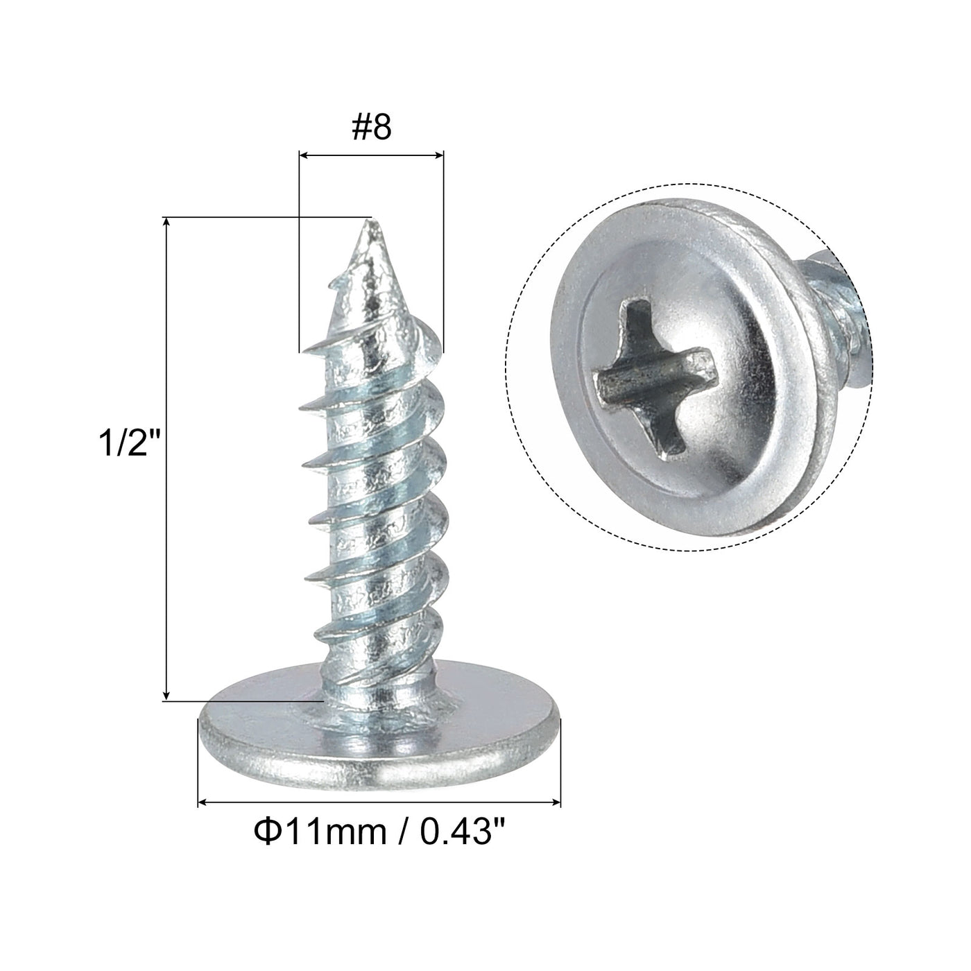 Harfington Phillips Head Self Tapping Screws, #8 x 1/2" Carbon Steel Wood Sheet Metal Screw 100pcs