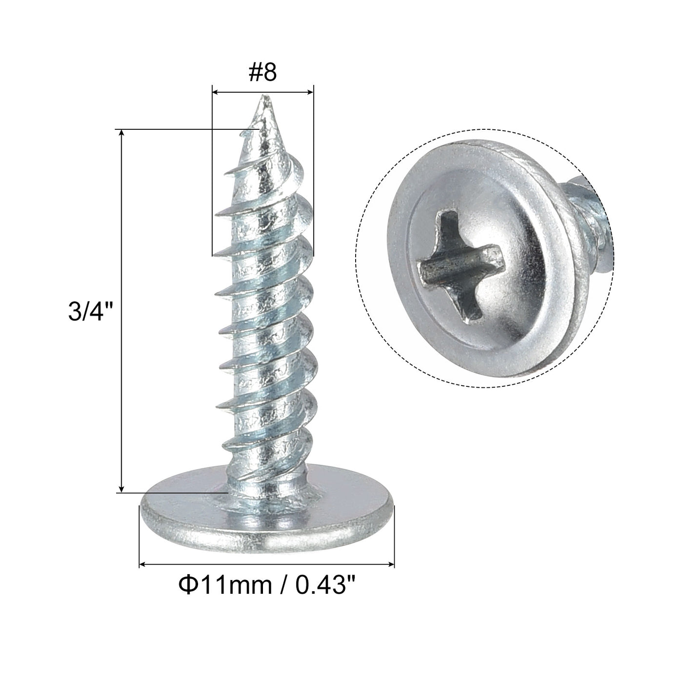 Harfington Phillips Head Self Tapping Screws, #8 x 3/4" Carbon Steel Wood Sheet Metal Screw 200pcs