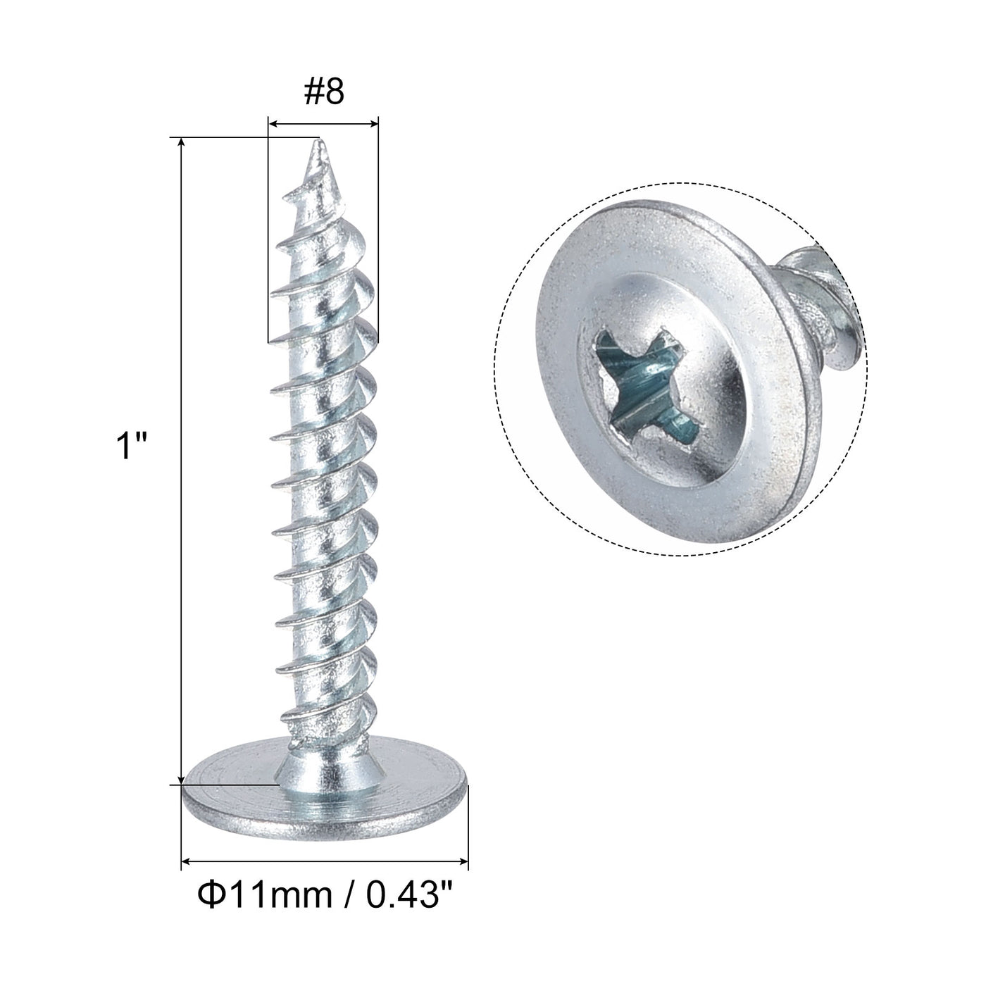 Harfington Phillips Head Self Tapping Screws, #8 x 1" Carbon Steel Wood Sheet Metal Screw 100pcs