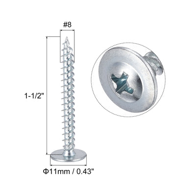 Harfington Phillips Head Self Tapping Screws, #8 x 1-1/2" Carbon Steel Wood Sheet Metal Screw 50pcs