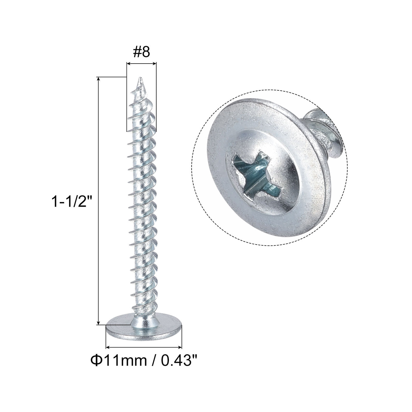 Harfington Phillips Head Self Tapping Screws, #8 x 1-1/2" Carbon Steel Wood Sheet Metal Screw 100pcs