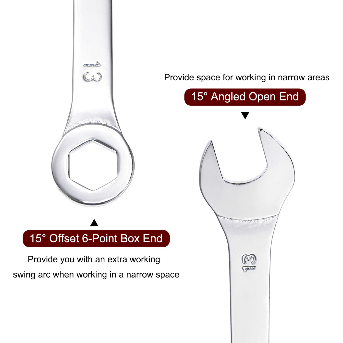 Harfington Thin 6-Point Combination Wrench, Metric High Carbon Steel