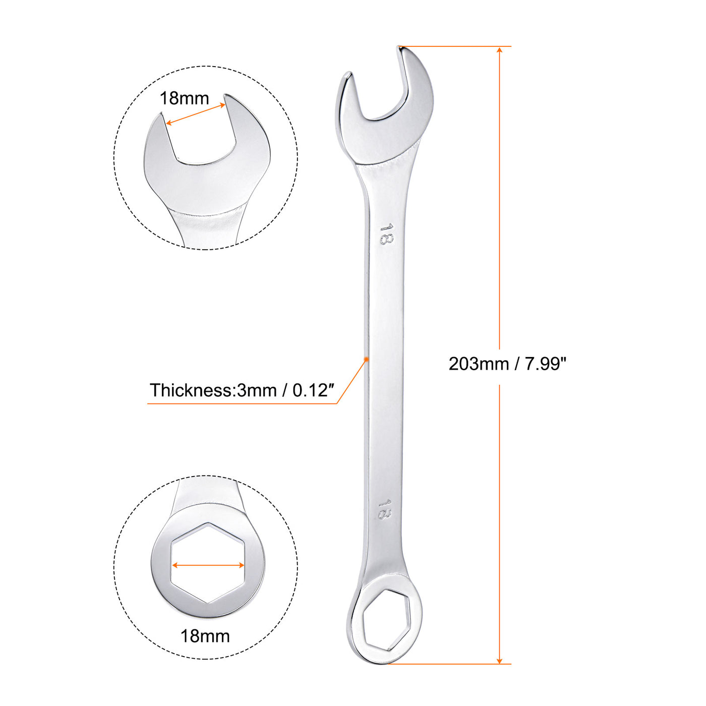 Harfington Thin 6-Point Combination Wrench, Metric High Carbon Steel
