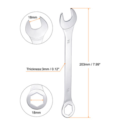 Harfington Thin 6-Point Combination Wrench, Metric High Carbon Steel
