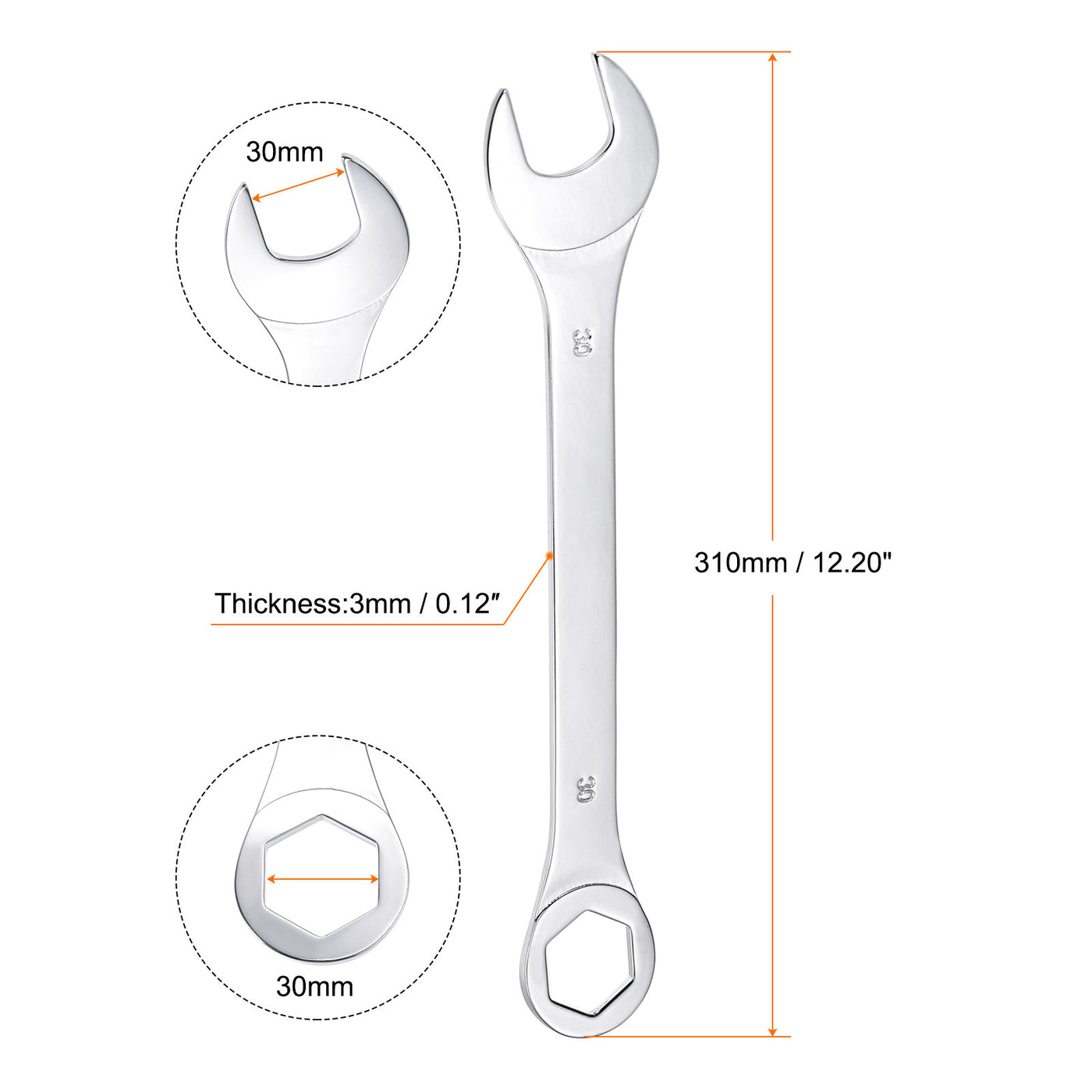 Harfington Thin 6-Point Combination Wrench, Metric High Carbon Steel