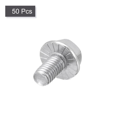 Harfington M5x8mm Hex Serrated Flange Bolts Screws Metric Thread 304 Stainless Steel 50pcs