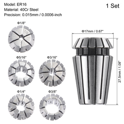 Harfington 5pcs ER16 Spring Collet Set, 1/8" to 3/8" Chuck for CNC Machine Lathe Milling