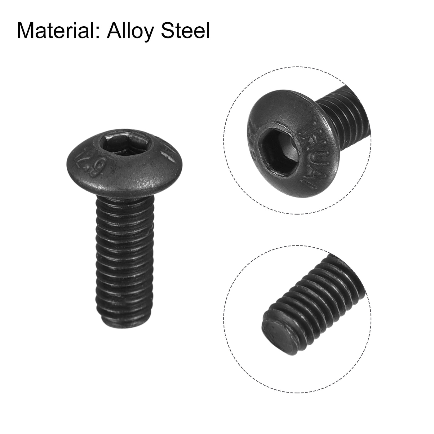 Harfington Hex Socket Button Cap Bolts, Alloy Steel Screws