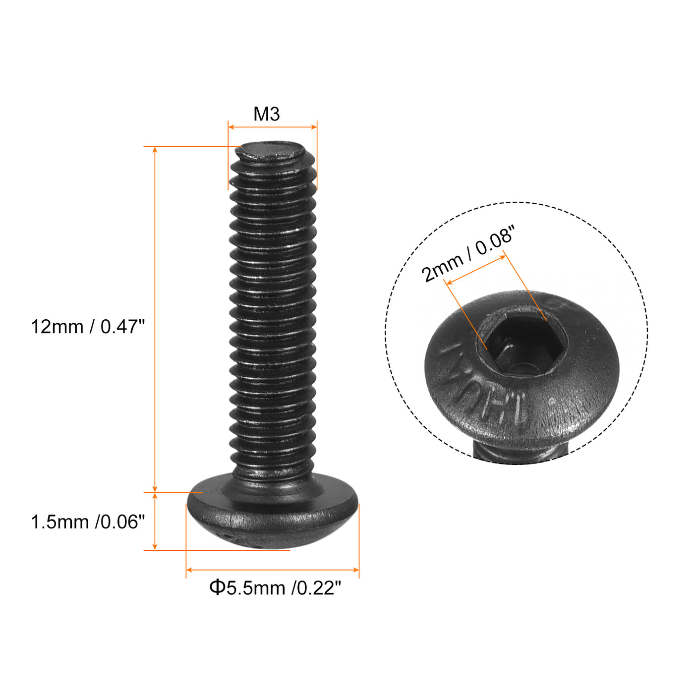 Harfington Hex Socket Button Cap Bolts, Alloy Steel Screws