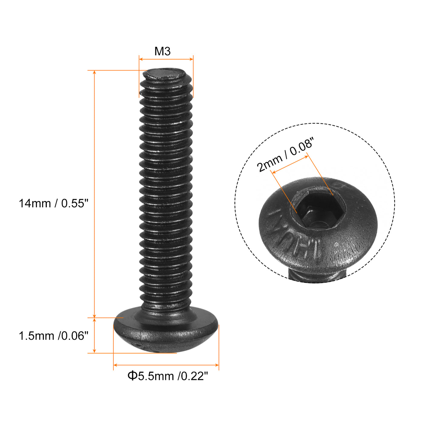 Harfington Hex Socket Button Cap Bolts, Alloy Steel Screws