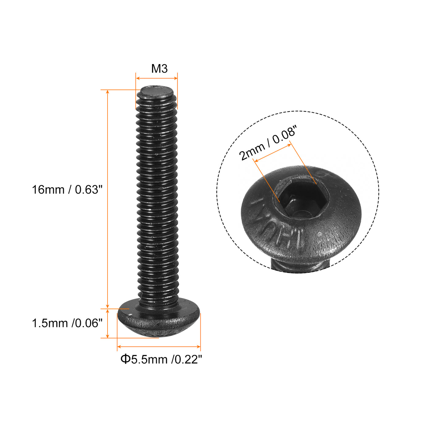 Harfington Hex Socket Button Cap Bolts, Alloy Steel Screws