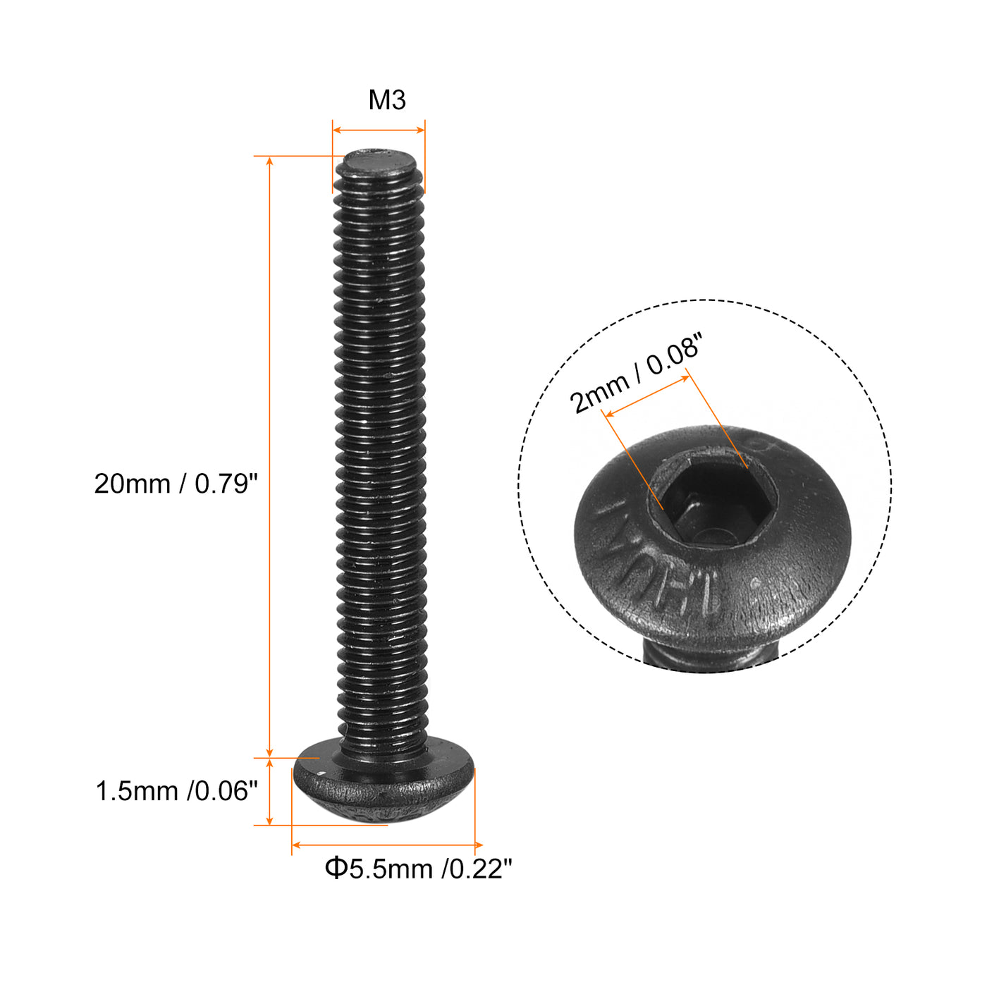 Harfington Hex Socket Button Cap Bolts, Alloy Steel Screws