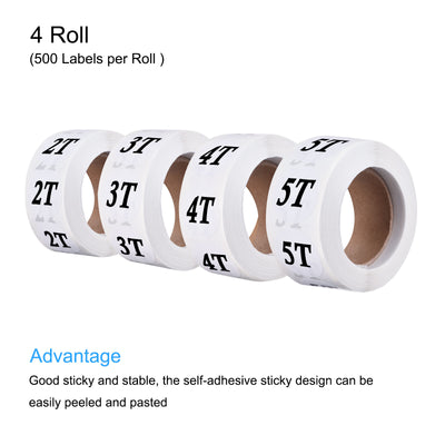 Harfington Clothing 2T/3T/4T/5T Size Sticker Label Coding Label 25mm/1inch Dia 4 Roll 2000 Round Labels for Retail Clothes Apparel