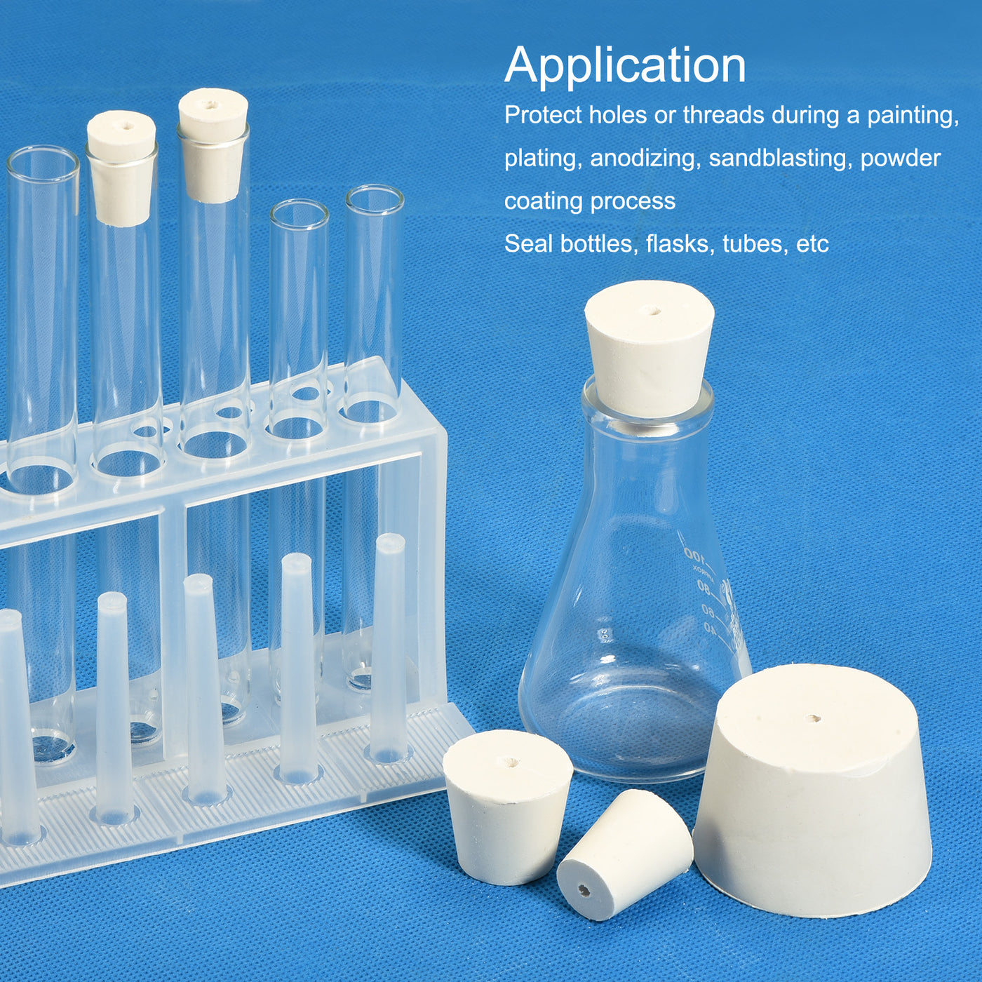 Harfington Rubber Tapered Plug with Hole White for Sandblasting, Laboratory Use