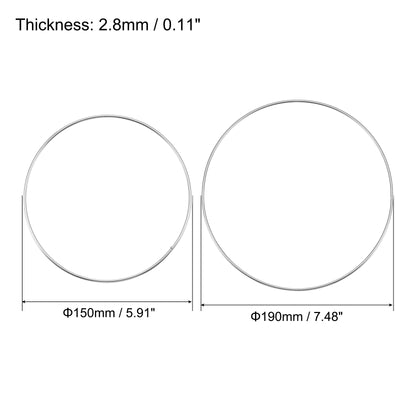 Harfington 150mm 190mm OD Metal O Ring Non-Welded Craft Hoops for DIY Silver Tone 2pcs