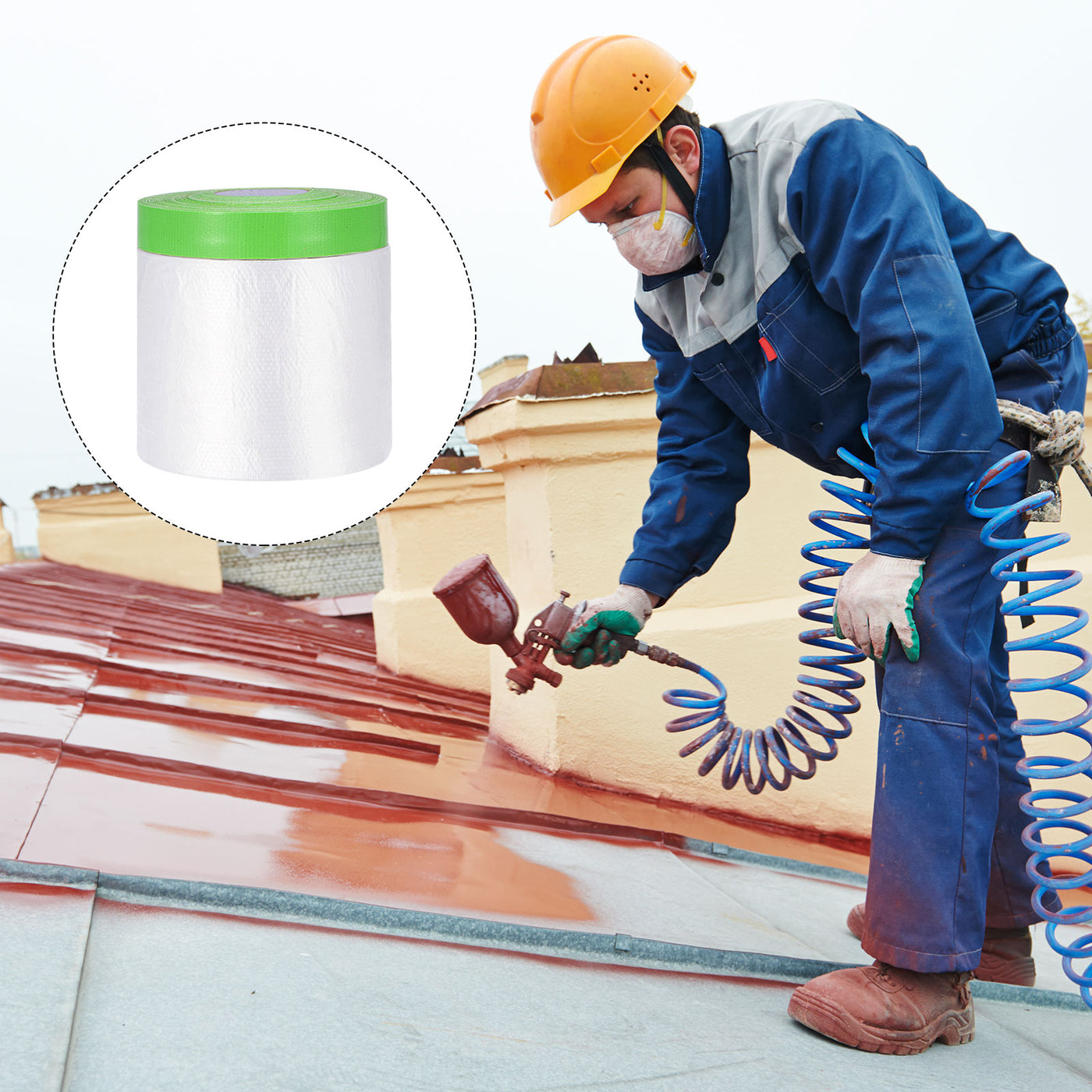 Harfington Pre-Taped Masking Film with High-Tack Painters Tape