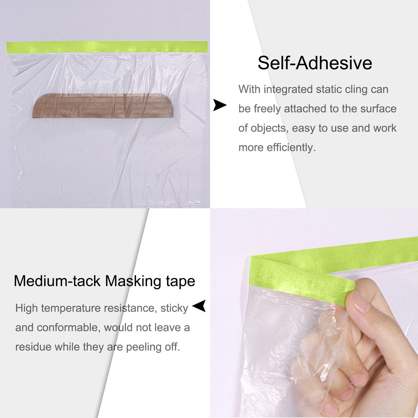 Harfington Pre-Taped Masking Film with Medium-Tack Painters Tape