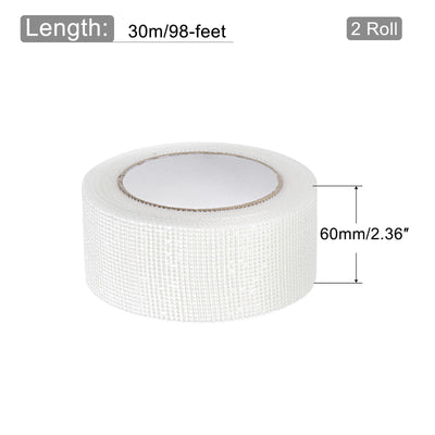 Harfington Drywall Joint Tape Self-Adhesive Fiberglass 2.4-inch x 98-feet, 2mm Mesh 2Pcs
