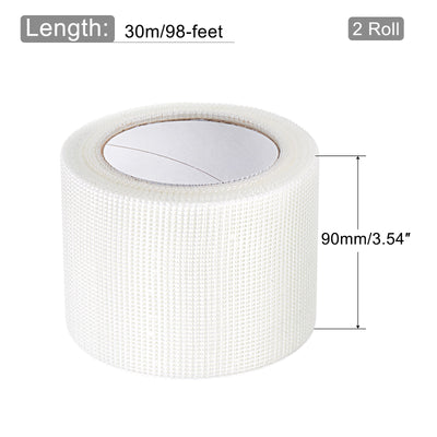 Harfington Drywall Joint Tape Self-Adhesive Fiberglass 3.5-inch x 98-feet, 2mm Mesh 2Pcs