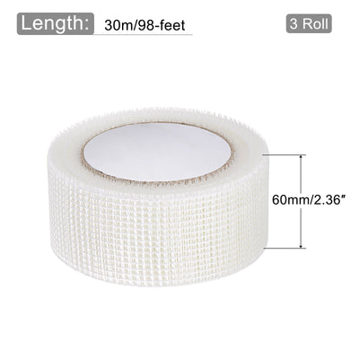 Harfington Drywall Joint Tape Self-Adhesive Fiberglass 2.4-inch x 98-feet, 2.8mm Mesh 3Pcs