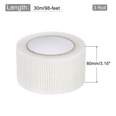 Harfington Drywall Joint Tape Self-Adhesive Fiberglass 3.2-inch x 98-feet, 2.8mm Mesh 3Pcs