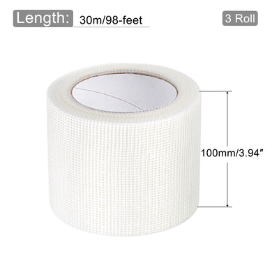 Harfington Drywall Joint Tape Self-Adhesive Fiberglass 3.9-inch x 98-feet, 2mm Mesh 3Pcs